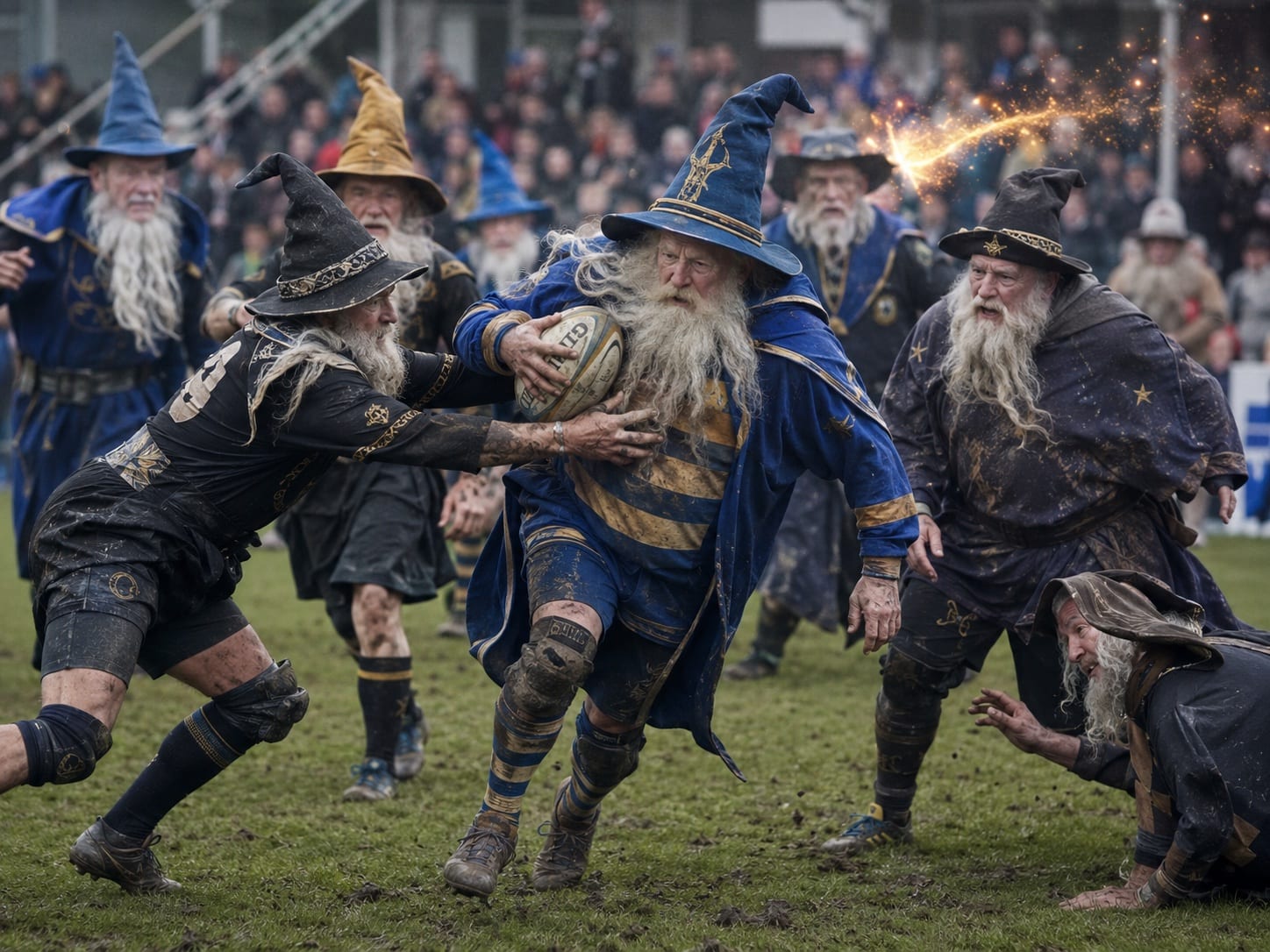 A playful illustration of AAC veterans charging into contact in club colours