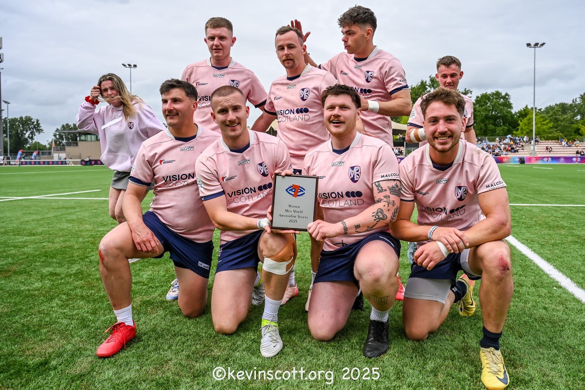 Men’s Social Shield winners with their plaque at the 2025 Amsterdam Sevens