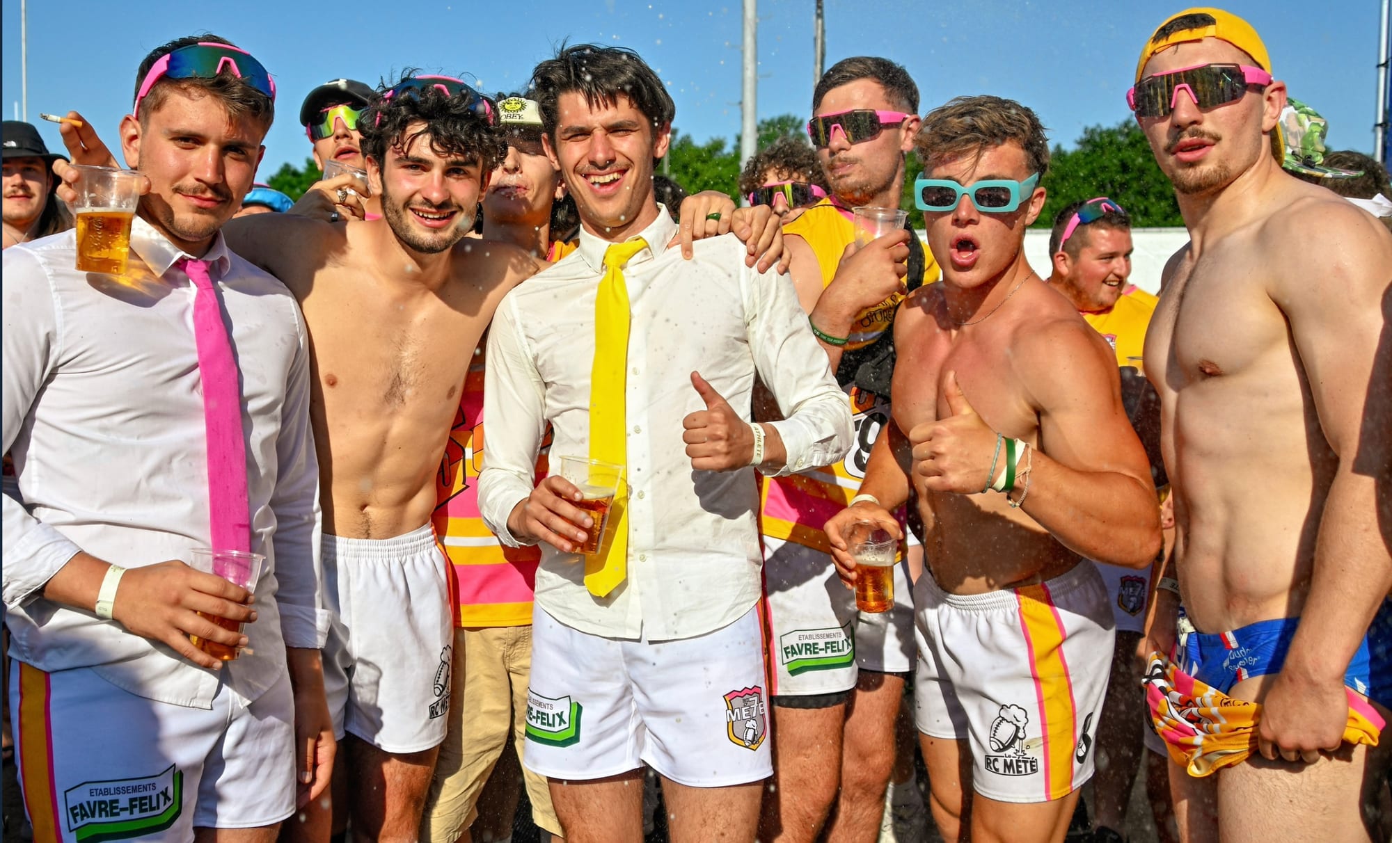 A group of players in shirts and ties enjoy the Amsterdam Sevens after-party